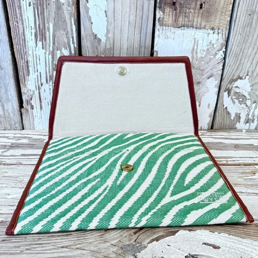Green Zebra WKND WYFR Clutch 12x9 Woven with leather trim